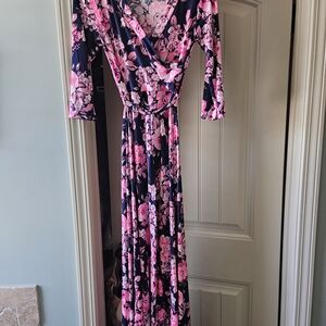 Pinkblush Navy and Pink Floral Long Sleeve Dress